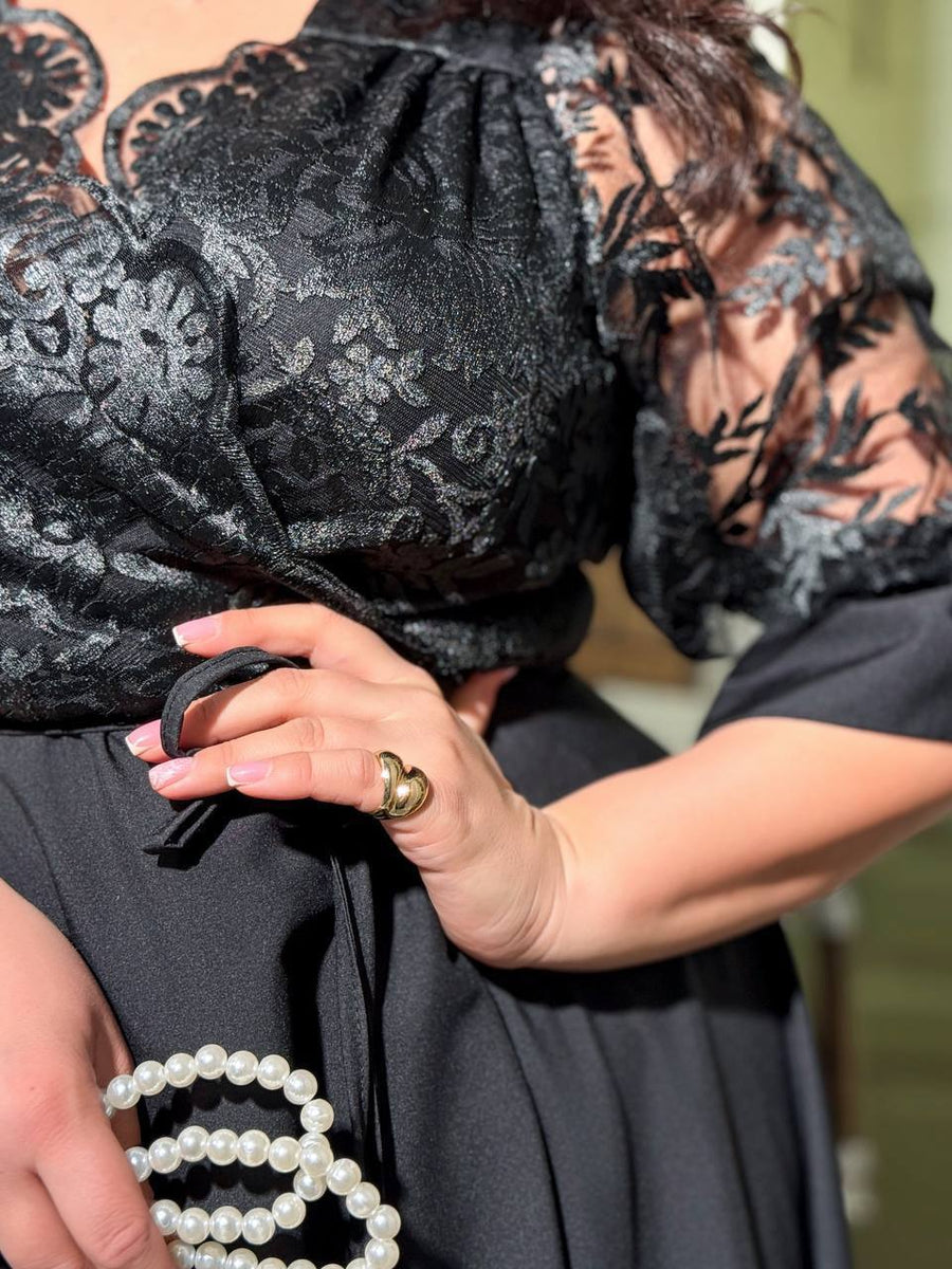 Дълга рокля с бродирана мрежа - Twiggy Shop