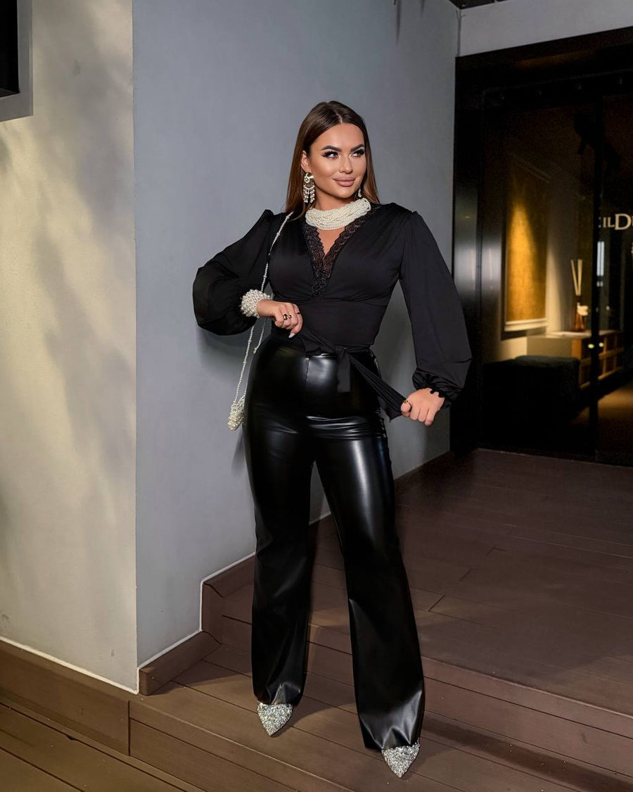 Ватиран кожен панталон - Twiggy Shop