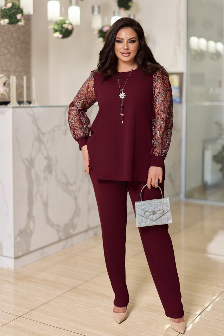 Комплект от блуза с мрежа и панталон - Twiggy Shop