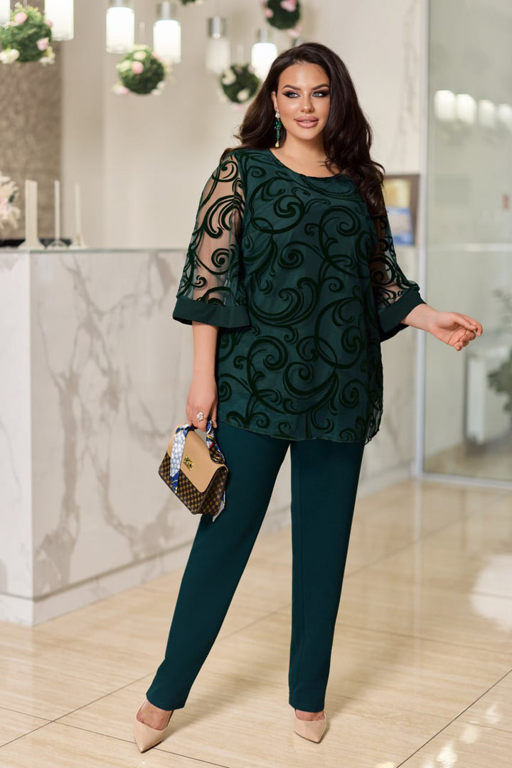 Комплект с блуза от флок материя - Twiggy Shop