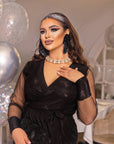 Блестяща рокля с мрежести ръкави - Twiggy Shop