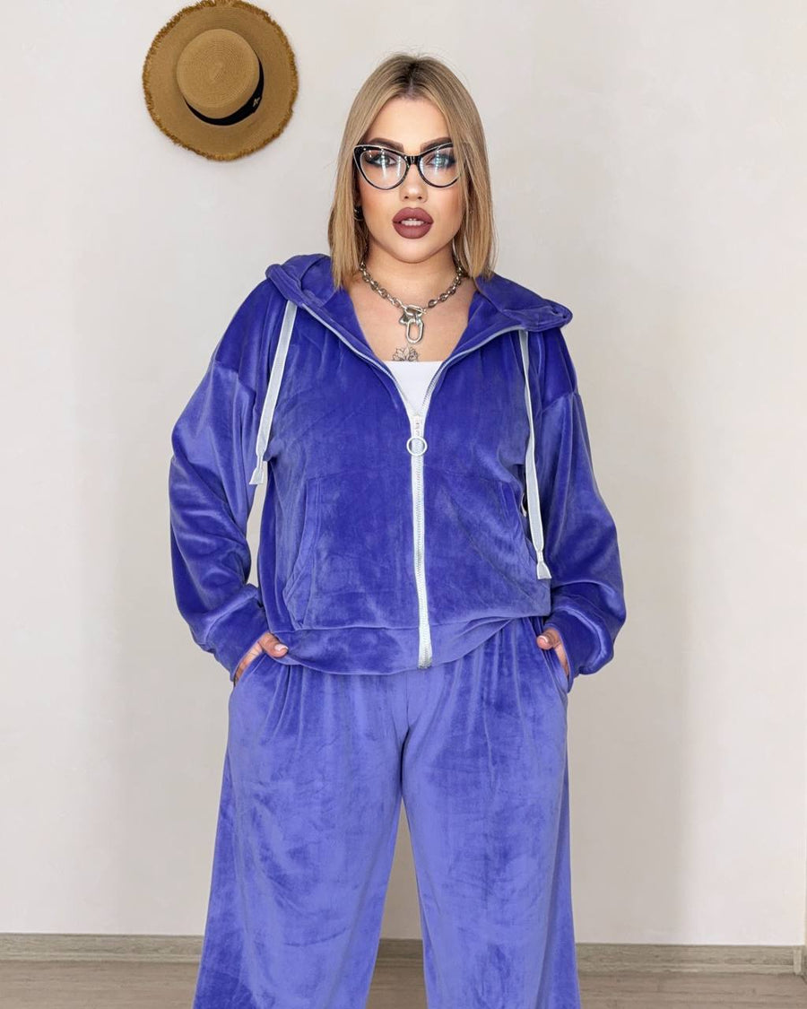 Кадифен комплект с качулка - Twiggy Shop