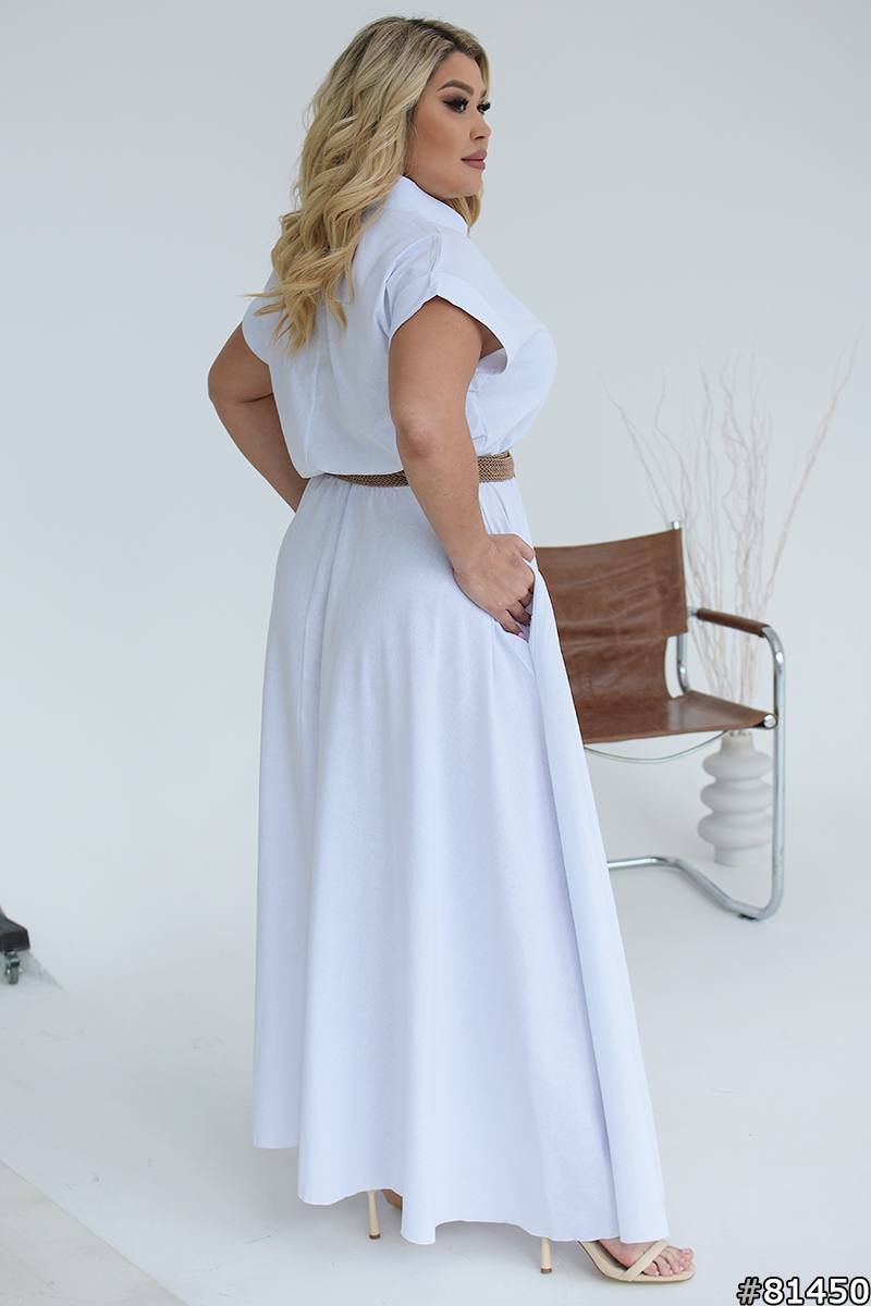 Дълга ленена рокля с колан