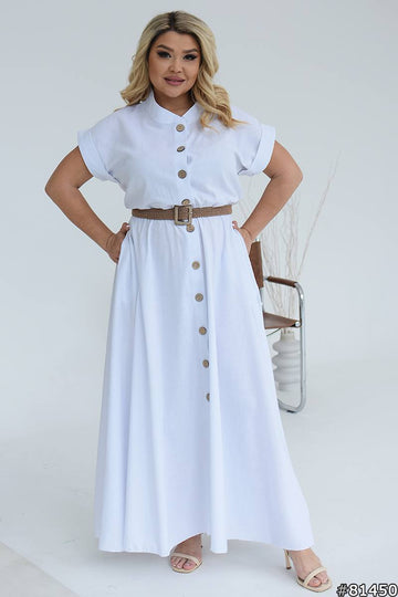 Дълга ленена рокля с колан