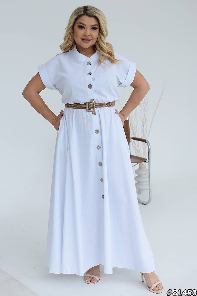 Дълга ленена рокля с колан