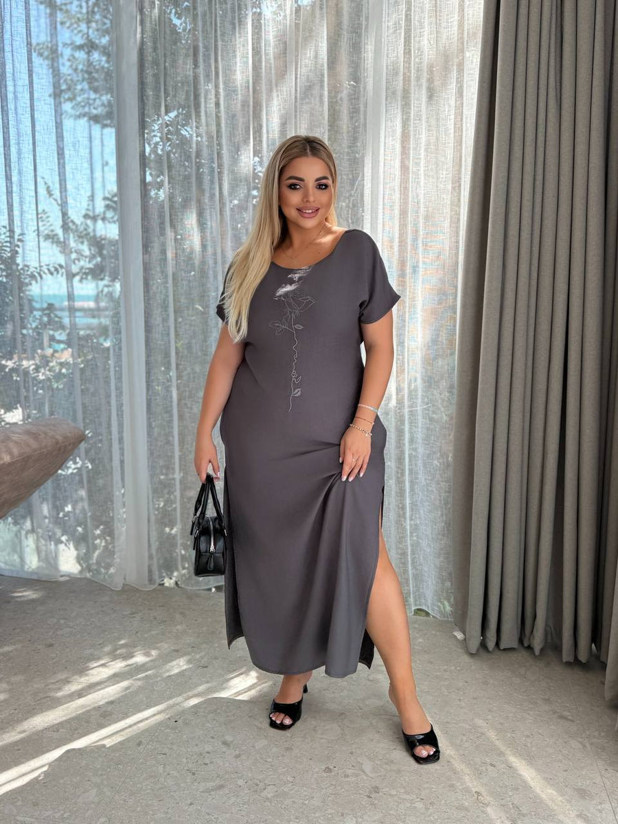 Рокля в права кройка с бродерия - Twiggy Shop