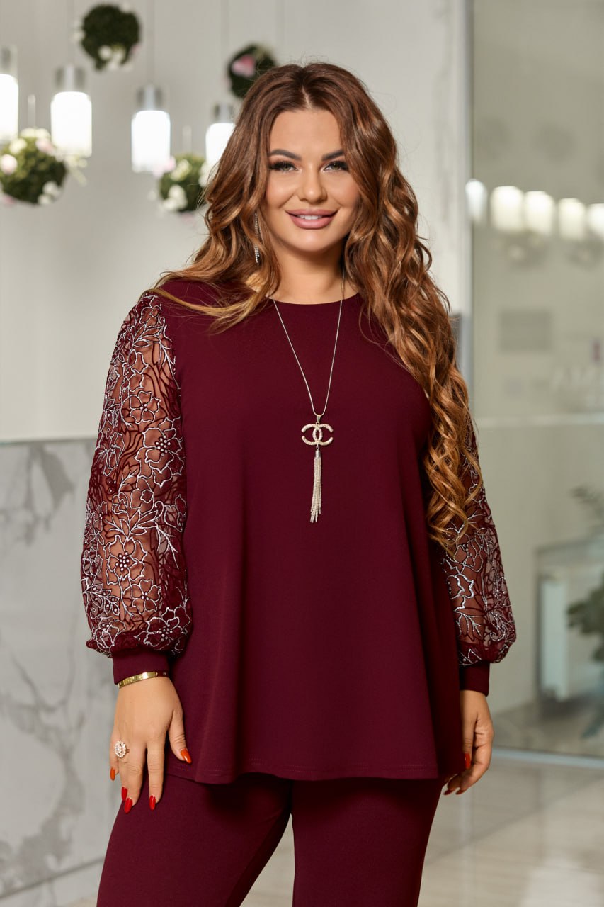 Комплект от блуза с мрежа и панталон - Twiggy Shop