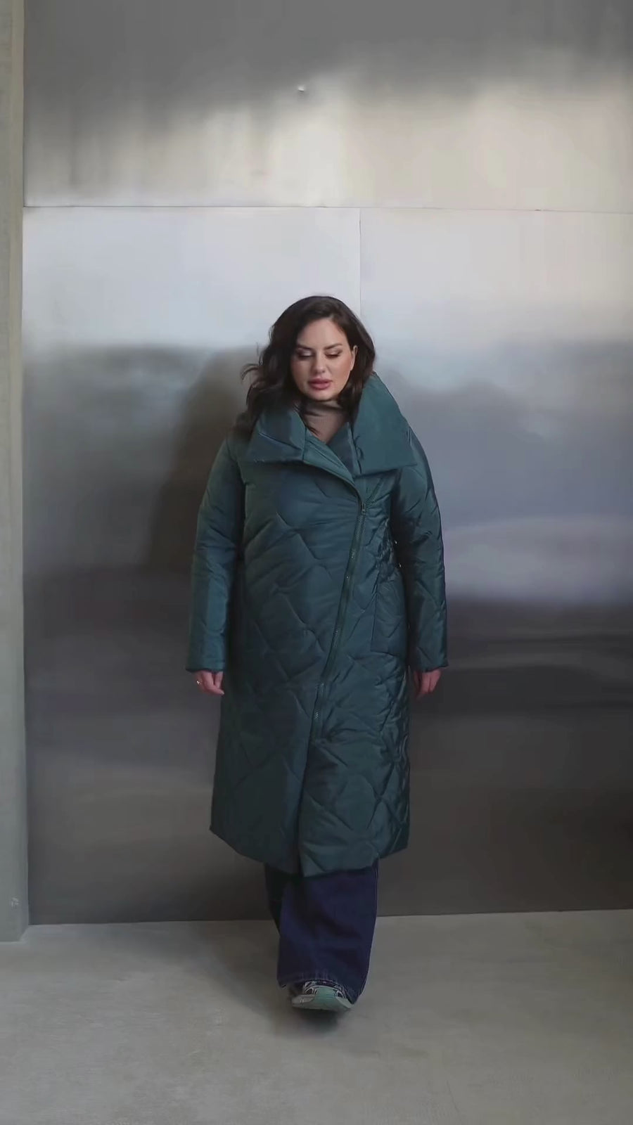 Дълго шушляково палто с цип