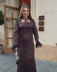 Дълга рокля със свалящ се пеплум-колан
